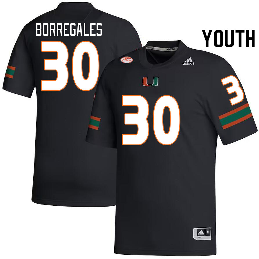 Youth #30 Andres Borregales Miami Hurricanes College Football Jerseys Stitched-Black - Click Image to Close